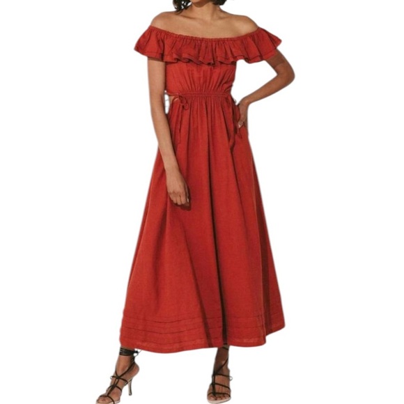NWT Tuckernuck CLEOBELLA Linen Blend Daria Midi Dress in Deep Brick Size M - Picture 3 of 16